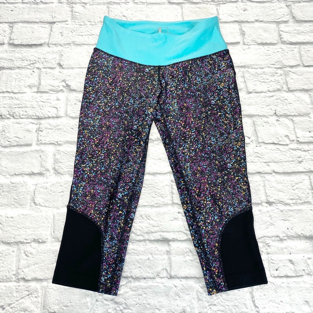 Mondetta teal blue confetti print running capri knicker XS